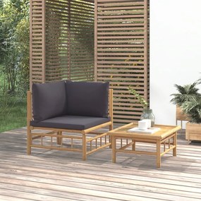 2-dielna záhradná sedacia súprava tmavosivé vankúše bambus 362307