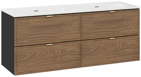 Závesná skrinka Talia Casella Sky so zápustnými umývadlami 120 cm čierny mat/dub castella