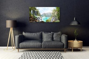 Skleneny obraz Záliv vodopád hory 125x50 cm