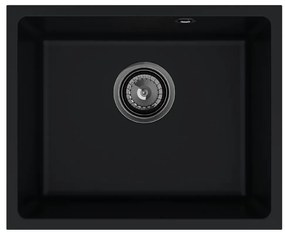 Sink Quality Crypton 55, kuchynský granitový drez 460x375x205 mm + čierny sifón, čierna, SKQ-CRY.C.1KBO.55.XB