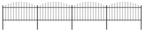 Záhradný plot s hrotmi, oceľ (1,25-1,5)x6,8 m, čierny