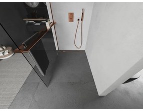 Mexen Kioto, sprchová zástena Walk-in s poličkou a vešiakom 85 x 200 cm, 8mm číre sklo, profil ružové zlato, 800-085-121-60-00