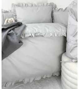 INTERMEDIC SK Posteľná obliečka do postieľky Sivá s volánikom 90x130 / 45x65 cm – 100% bavlna, elegantný unisex dizajn, zips