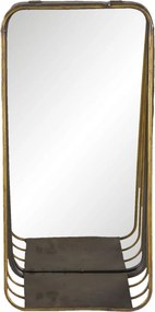 Zlaté podlhovasté zrkadlo v kovovom ráme s drevenou poličkou Gold - 19 * 11 * 39 cm