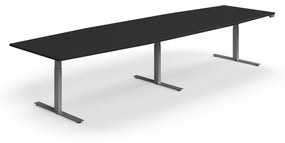 Nastaviteľný rokovací stôl QBUS, oválny, 4000x1200 mm, strieborný rám, čierna
