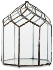 Kovovo-sklenený lampáš s čiernou konštrukciou Nkuku Zarika, výška 33 cm