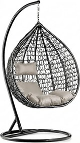 Čierne závesné kreslo KOKON so stojanom, svetlý vankúš