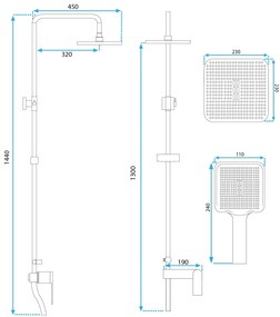 Rea Storm, sprchová-vaňová súprava dažďovou hlavovou a ručnou sprchovou hlavicou, zlatá matná, REA-P9535