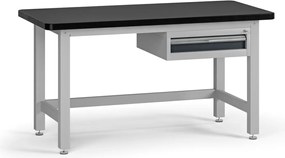 Pracovný stôl do dielne G4 so závesným boxom na náradie, 1 zásuvka, MDF + PVC doska, 1500 x 750 x 800 mm, grafit