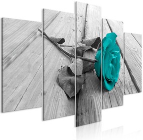 Artgeist Obraz - Rose on Wood (5 Parts) Wide Turquoise Veľkosť: 200x100, Verzia: Premium Print