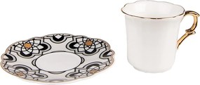 Biela porcelánová šálka s farebným tanierikom Cuppie - Ø12*7 / 95 ml