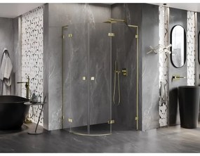 Mexen Lunar, L pravý polkruhový sprchový kút 100 x 90 cm, 8mm číre sklo, zlatý matný profil, 833L-100P-090L-55-00