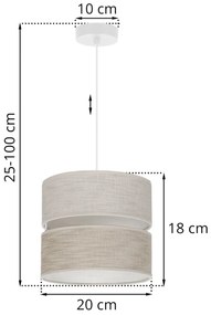 Závesné svietidlo Len, 1x béžové/svetlobéžové textilné tienidlo, (fi 20 cm), w