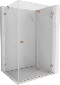 Mexen Lunar-F, 1-krídlový sprchový kút so skladacími dverami, pravý, 85 x 70 cm, 8mm číre sklo, medený profil, 836-085-070-65-00-P