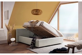 Béžová čalúnená dvojlôžková posteľ s úložným priestorom s roštom 140x200 cm Cube – Meise Möbel