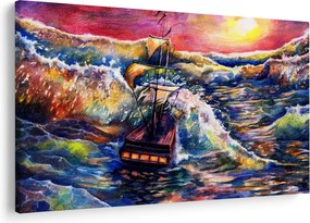 Obraz - Loď na oceánskych vlnách, aquarel (90x60 cm)