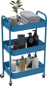 HOMCOM Úžitkový vozík s kolesami 3 košíky a oceľový rám pre obývací izbu, spálňu, kanceláriu a kuchyňu 45x30,6x79 cm Tmavomodrá | Aosom