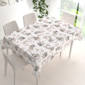 Biante Detský bavlnený obdĺžnikový obrus Sandra SA-462 Slony so sivohnedou dúhou na bielom 50x100 cm