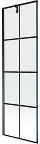 Mexen Next, vaňová zástena 1-krídlová 60 x 150 cm, fixné krídlo, 6 mm číre sklo s čiernym vzorom, čierny profil, 895-060-000-00-77-70