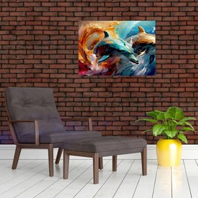 Sklenený obraz - Maľba delfínov (70x50 cm)