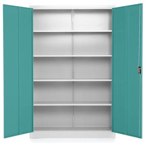 Univerzálna kovová skriňa 120 x 40 x 185 cm, cylindrický zámok, zelená - ral 6033