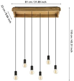 Eglo 43592 - Luster na lanku WOOTTON 6xE27/40W/230V