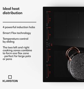 Klarstein Masterzone 60 Flex, indukčná varná doska, max. 9600 W, vstavaná, 4 Flex zóny, technológia ThermoBoost, Smart Flex