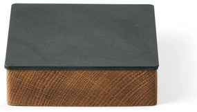 Antracitový/v prírodnej farbe drevený/z eko kože úložný box s vekom/dekoratívny 11x11x3,5 cm Square Nupo – LIND DNA