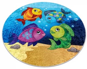 JUNIOR 51594.801 umývací okrúhly koberec ryby, oceán pre deti protišmykový - modrý Veľkosť: kruh 100 cm