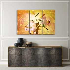Obraz na plátně třídílný, Lily na žlutém pozadí - 150x100 cm