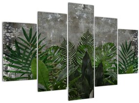 Obraz - Betónový múr s rastlinami (150x105 cm)