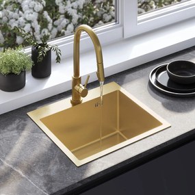 Rea Leo, 1-komorový oceľový drez 500x450x185 mm, zlatá matná, ZLE-06004