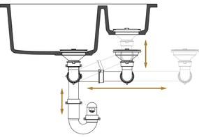 Gamma Gamma, 2-komorový manuálny sifón pre granitové drezy, grafitová, GMA-1M22BK