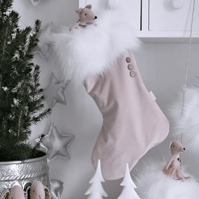 Vianočná pančucha púdrovo ružová s bielou kožušinou 42x26cm