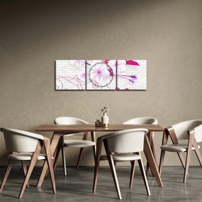 Obraz vetvičky s kvetmi (s hodinami) (90x30 cm)