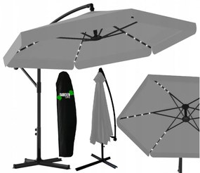 Sivý záhradný slnečník s LED osvetlením 3 m