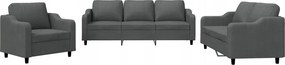 vidaXL 3-dielny sedací komplet, čalúnený látkou, tmavosivý