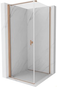 Mexen Mist-B, 1-krídlový výklopný sprchový kút 75 x 75 cm, číre sklo, medený matný profil, 8A2T-075-075-65-00