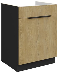Dolná kuchynská skrinka pod drez Carminia 60 ZL 1S BB PREMIUM BOX (dub cremona + čierna). Akcia -22%. Vlastná spoľahlivá doprava až k Vám domov. 1127980