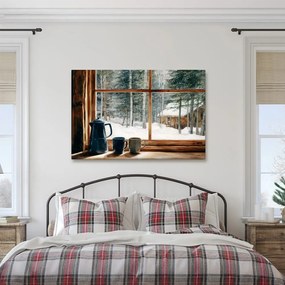 Vianočný obraz výhľad z útulnej lesnej chatky