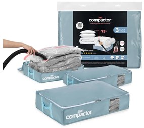 Vákuové plastové úložné boxy pod posteľ v súprave 3 ks 65x45x15,5 cm Blue Edition – Compactor