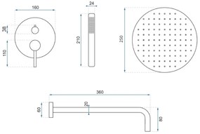 Rea Lungo, podomietkový sprchový set s dažďovou hlavovou a ručnou sprchou, čierna matná, REA-P4100