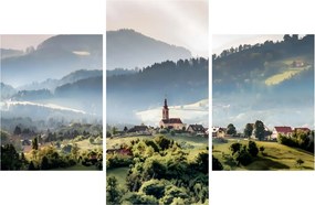Obraz - dedinka v hmle (90x60 cm)