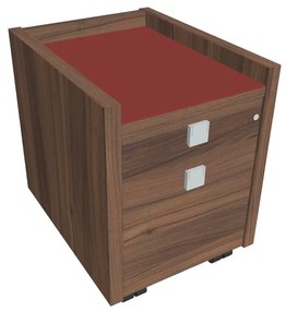 Mobilný kontajner Verno 47 x 60 cm so sklom, 2 zásuvky, orech / červená