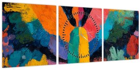 Obraz - Abstraktný anjel s kvetmi (s hodinami) (90x30 cm)