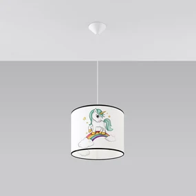 Detské závesné svietidlo Unicorn, 1x plastové tienidlo so vzorom, (fi 30cm)