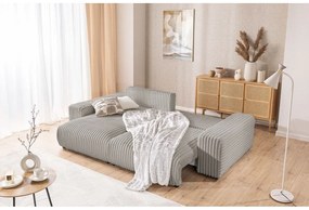 Svetlosivá menčestrová rozkladacia/s úložným priestorom rohová pohovka (ľavý roh) Sarina – Ropez