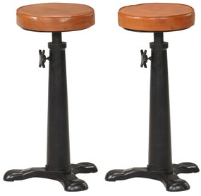 Barové stoličky 2 ks hnedé pravá koža a liatina