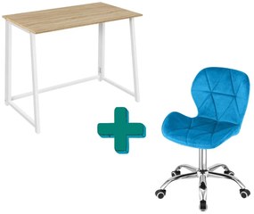 Set do pracovne ZARIMO stôl 80x40 cm biely + kreslo AVOLA VELVET modré