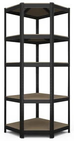 Fistar Rohový regál 2000x700x400x425 mm lakovaný 5-policový, nosnosť 750 kg - ČIERNY